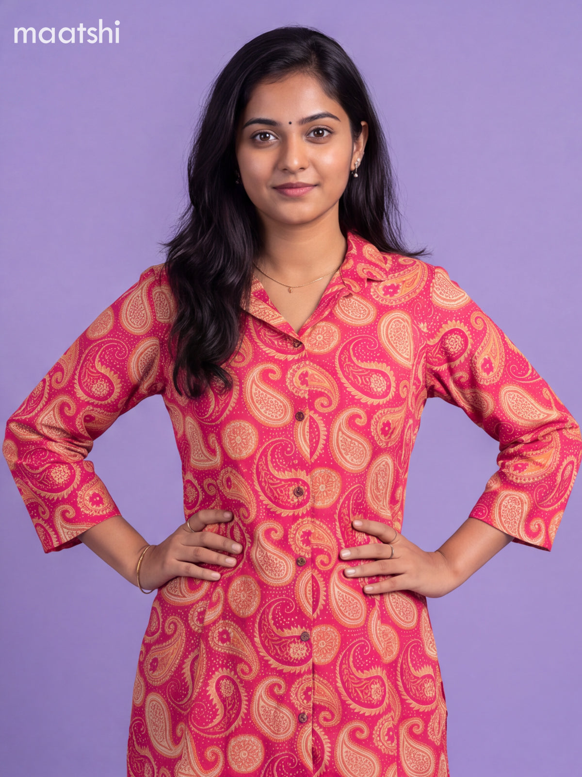 Dark Pink Cotton Floral Printed Long Co-Ord Set