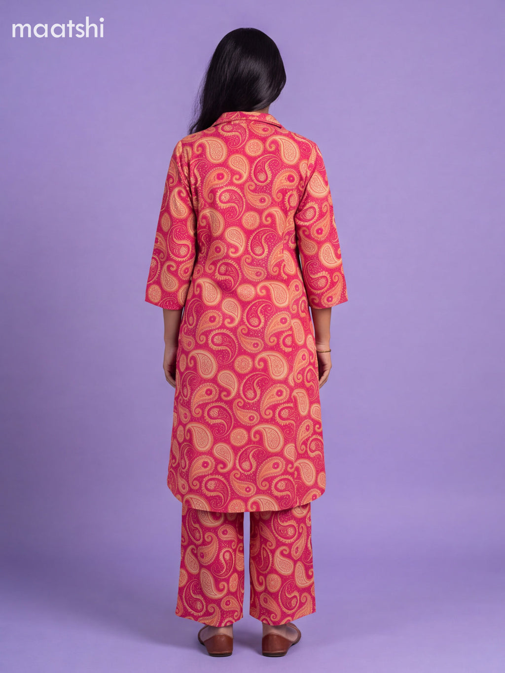 Dark Pink Cotton Floral Printed Long Co-Ord Set