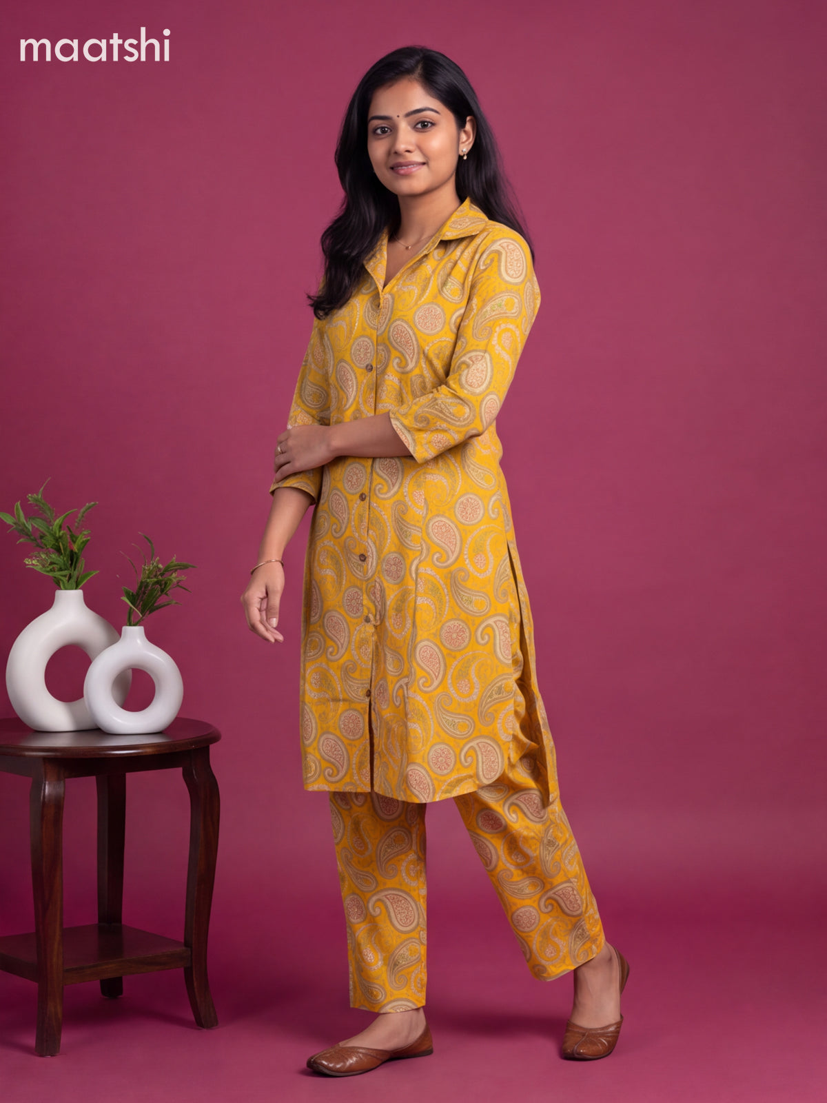 Yellow Cotton Floral Printed Long Co-Ord Set