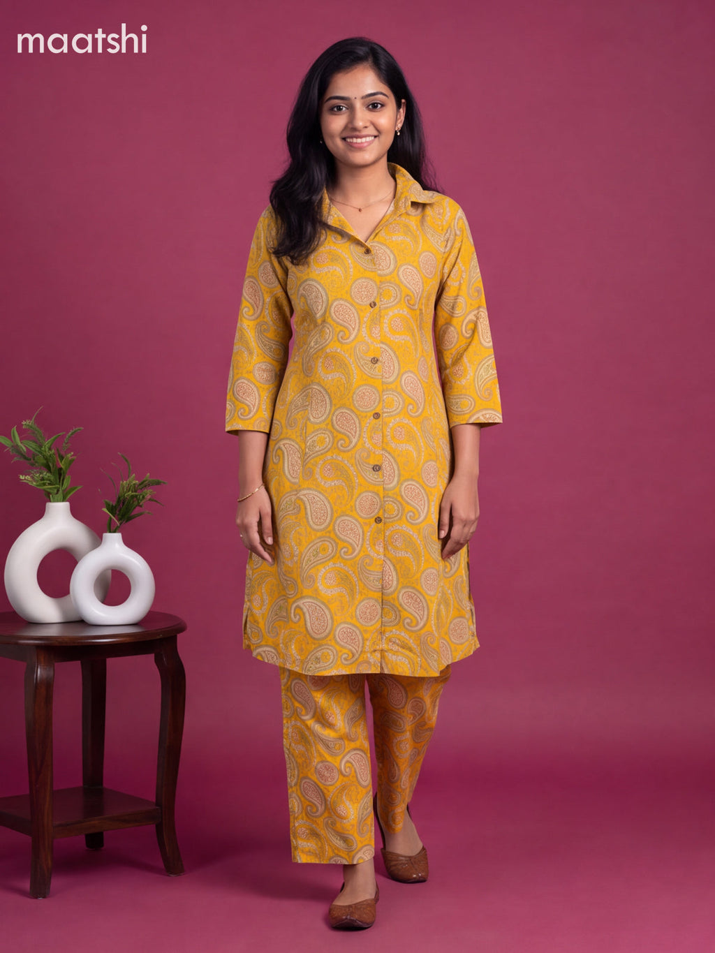 Yellow Cotton Floral Printed Long Co-Ord Set