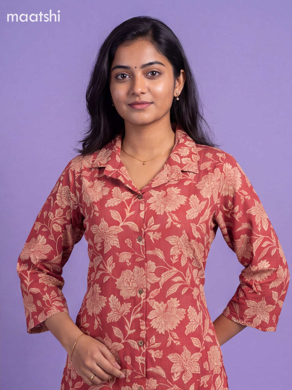 Rustic Maroon Cotton Floral Printed Long Co-Ord Set