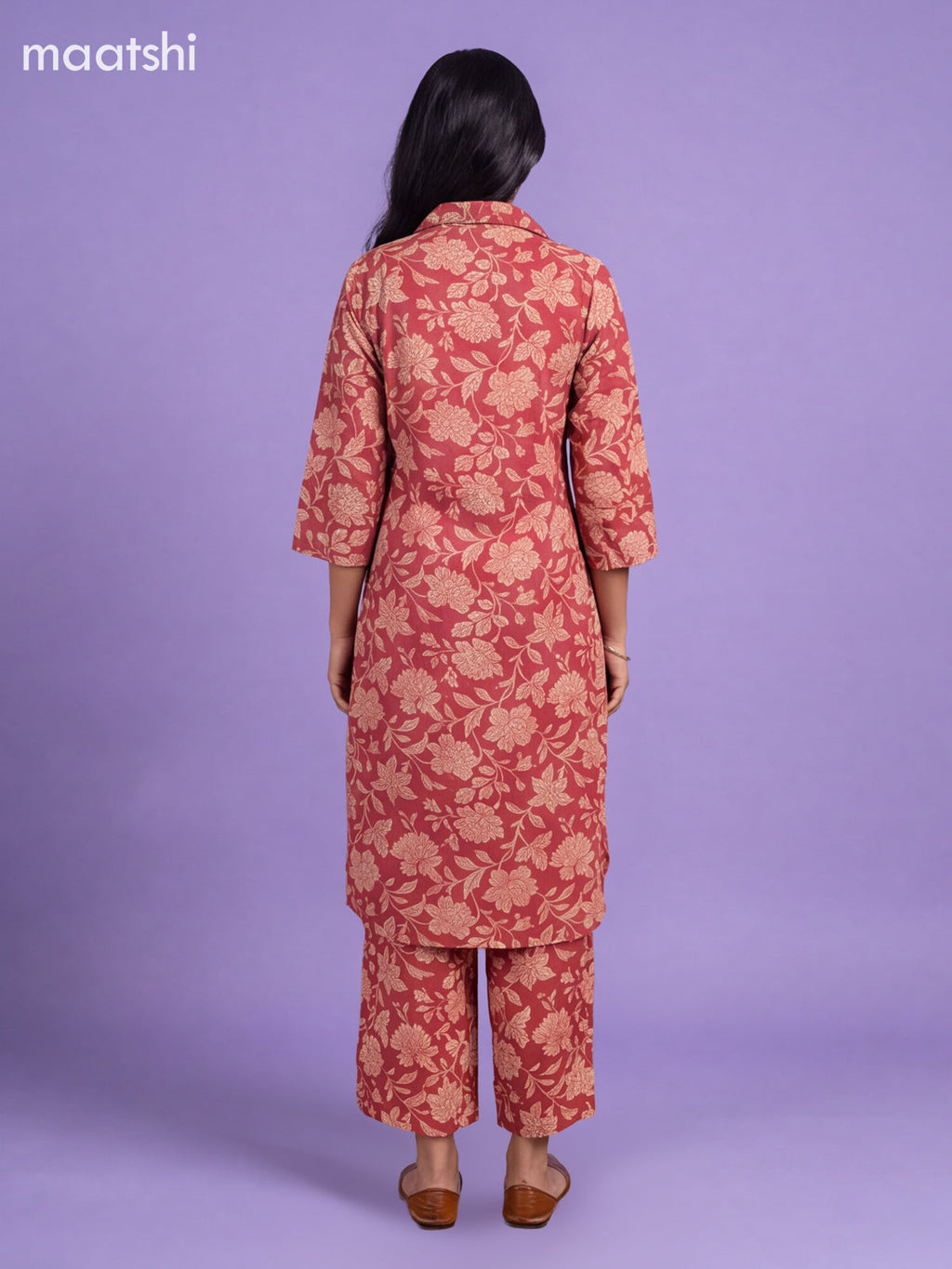 Rustic Maroon Cotton Floral Printed Long Co-Ord Set