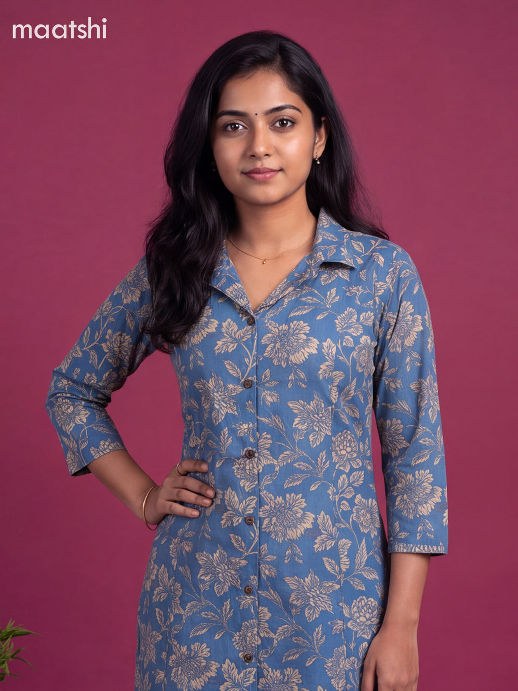 Blue Cotton Floral Printed Long Co-Ord Set