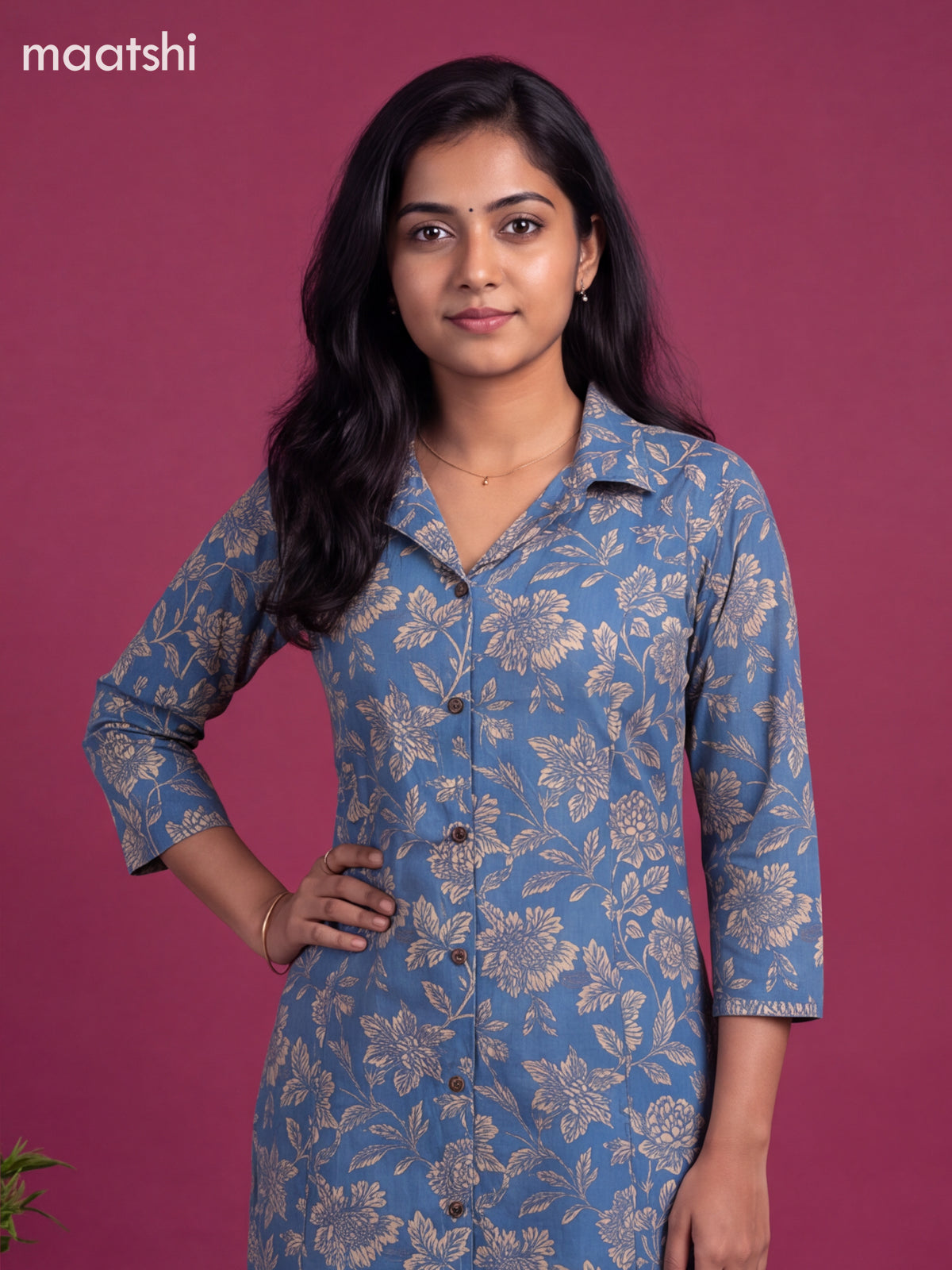 Blue Cotton Floral Printed Long Co-Ord Set