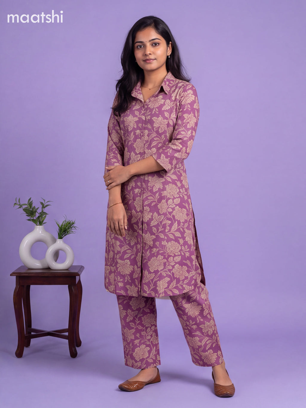 Lavender Cotton Floral Printed Long Co-Ord Set