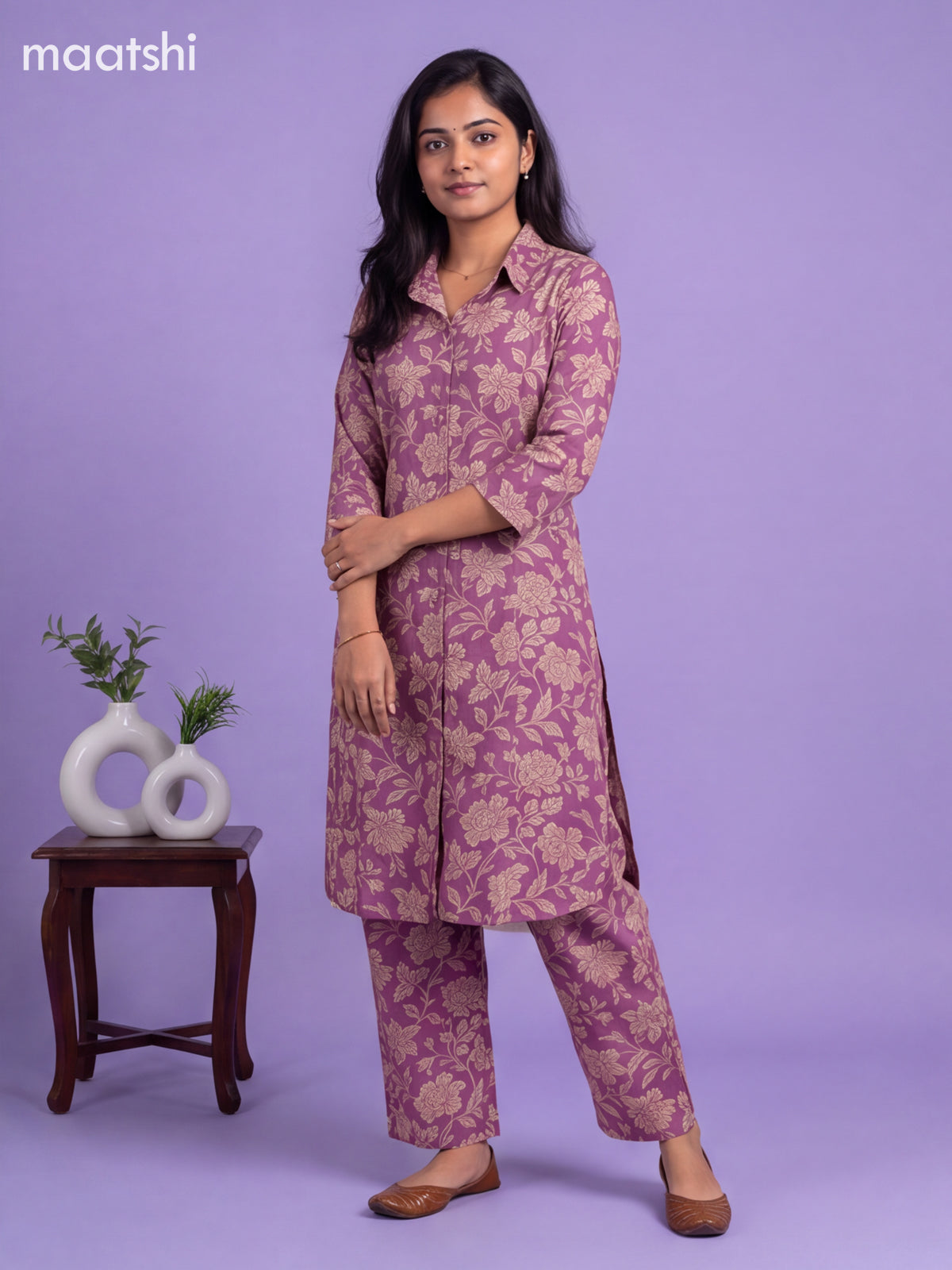 Lavender Cotton Floral Printed Long Co-Ord Set