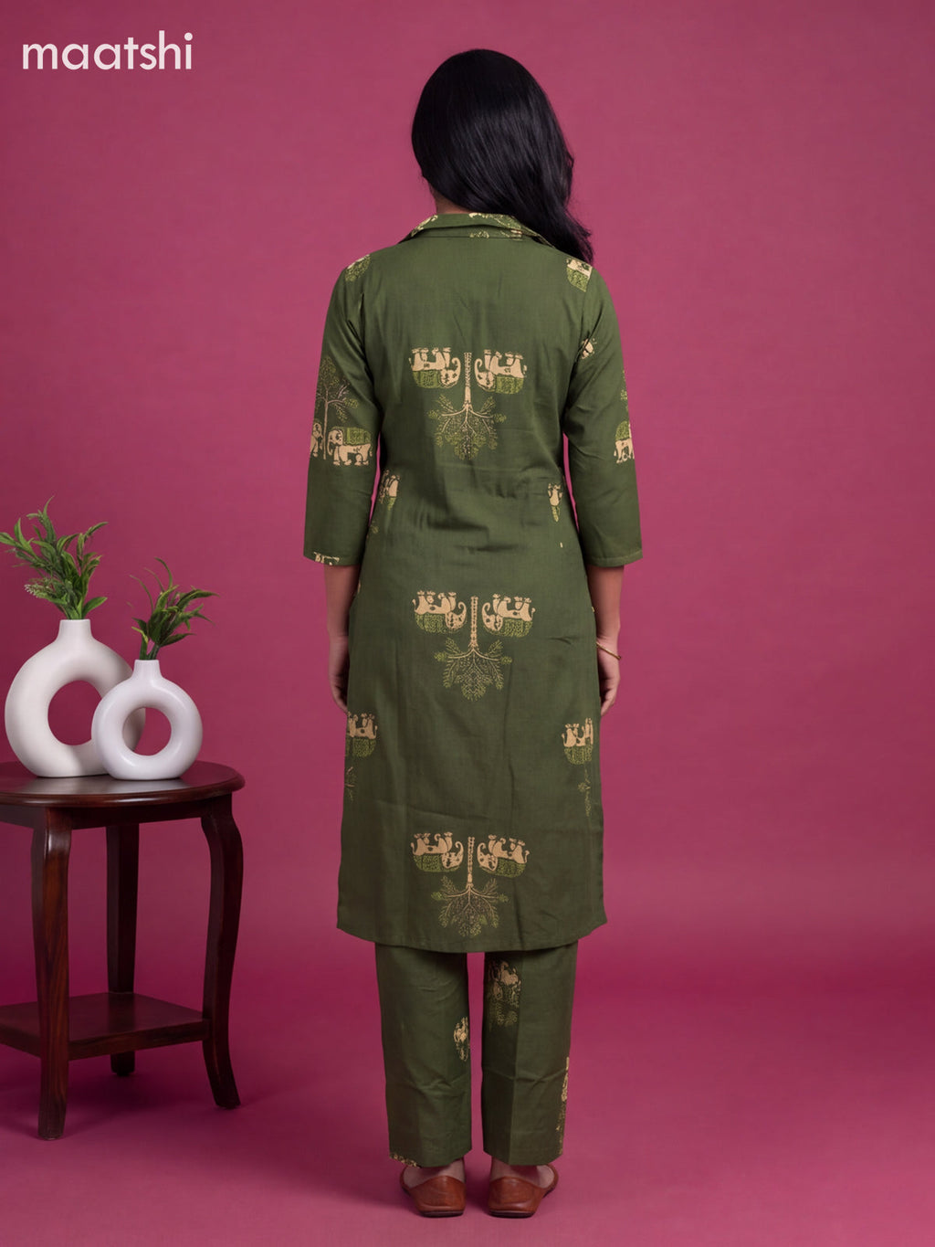 Green Cotton Floral Printed Long Co-Ord Set