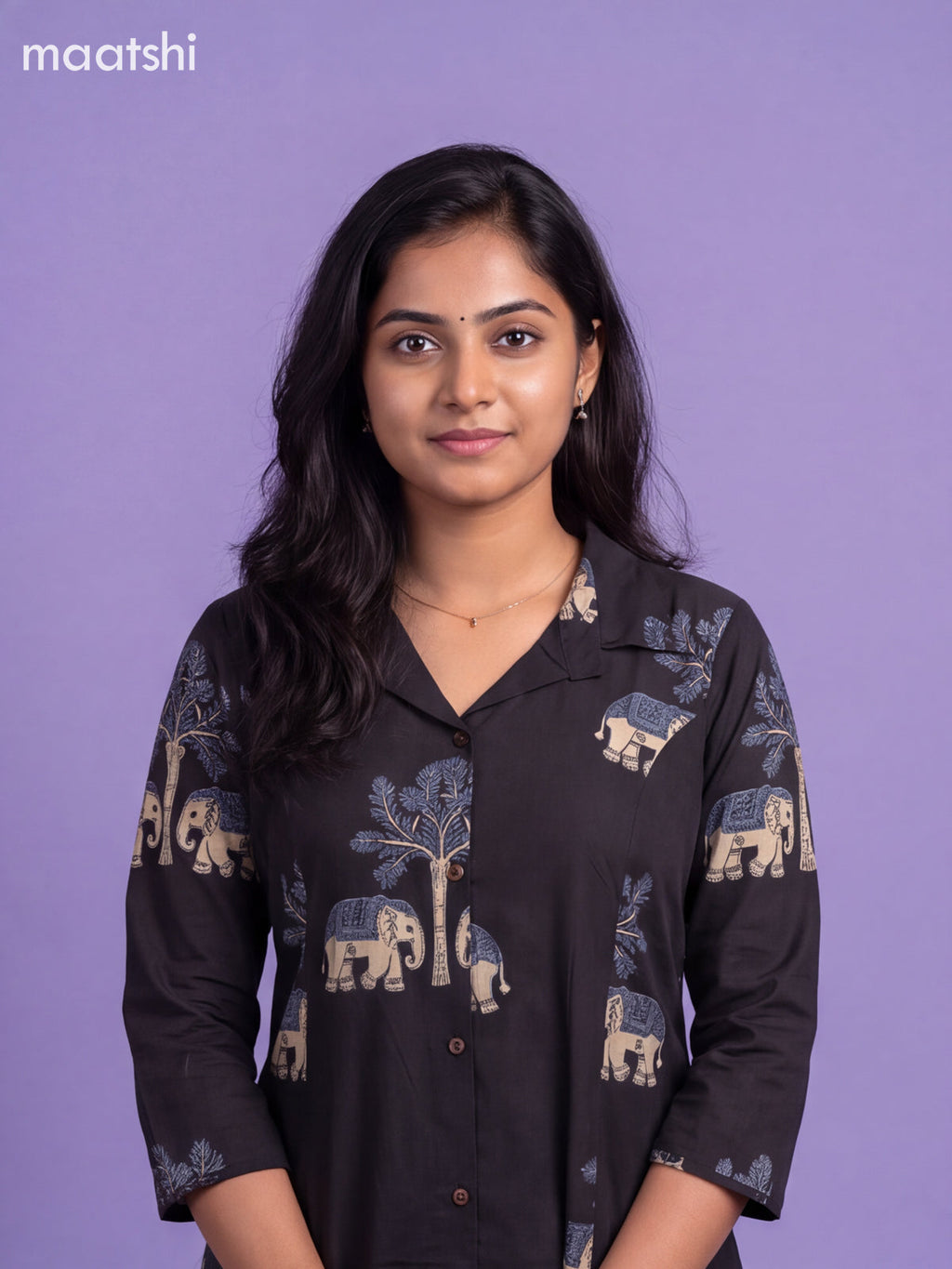 Dark Blue Cotton Floral Printed Long Co-Ord Set
