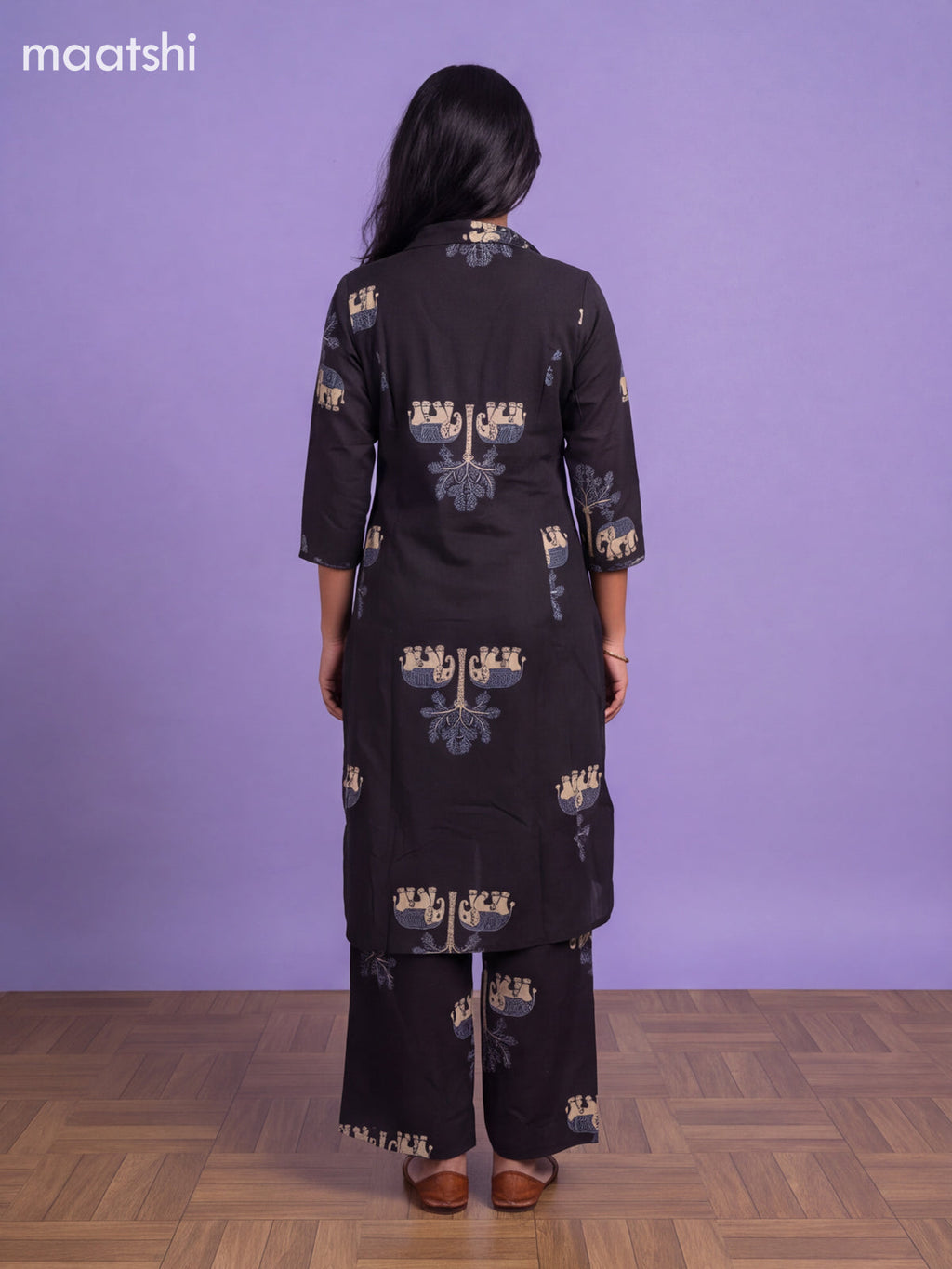 Dark Blue Cotton Floral Printed Long Co-Ord Set