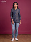 Dark Blue Crepe Silk Ajrakh Women Shirt