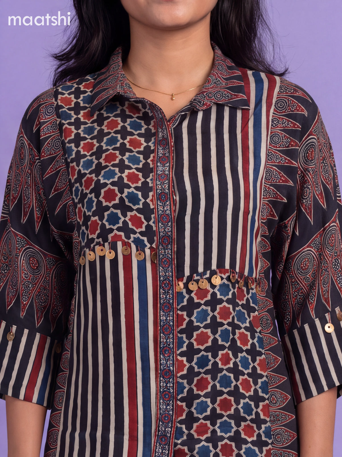Black Crepe Silk Ajrakh Women Shirt