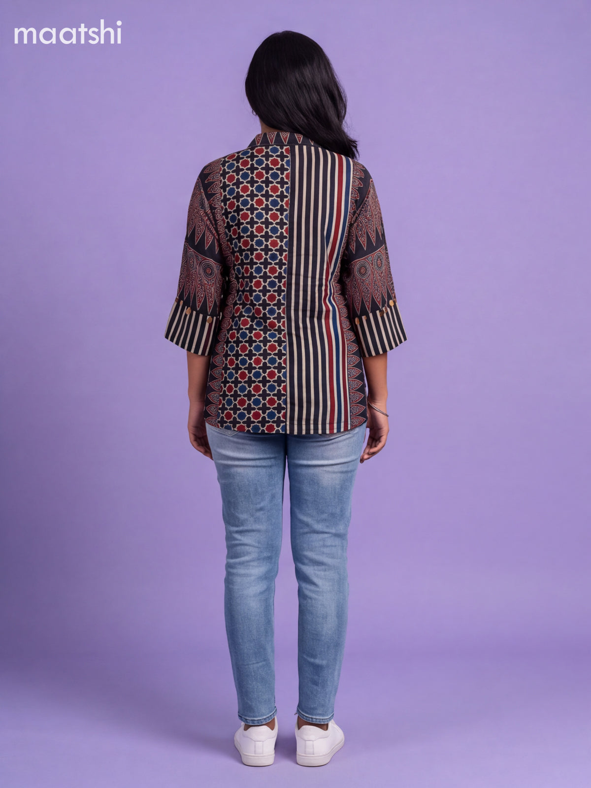 Black Crepe Silk Ajrakh Women Shirt