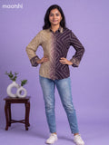 Dark Purple and Beige Crepe Silk Bandhani Printed Women Shirt