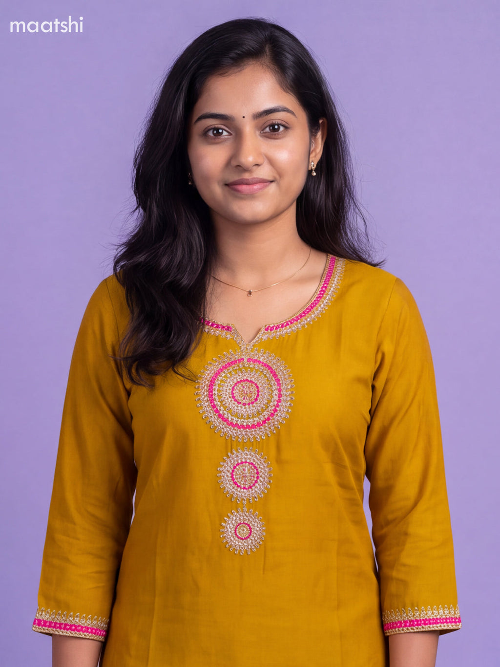 Mustard Yellow Mul Chanderi Embroidery Work Straight Suit