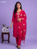 Dark Pink Mul Chanderi Embroidery Work Straight Suit