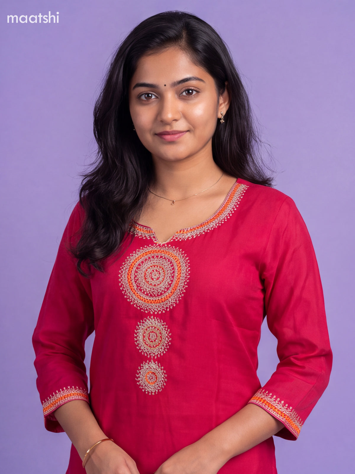 Dark Pink Mul Chanderi Embroidery Work Straight Suit