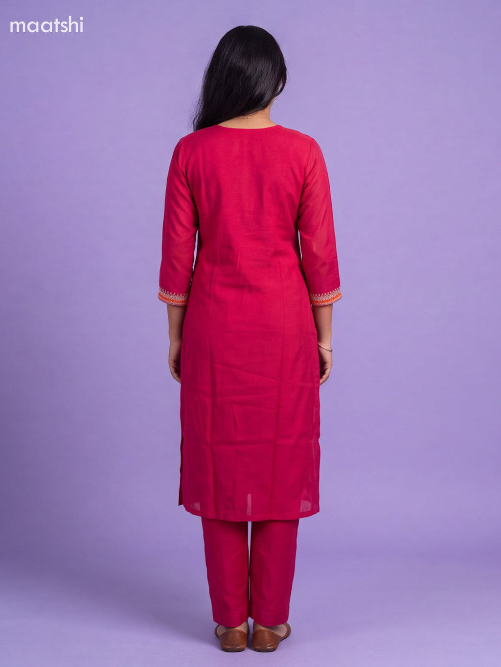 Dark Pink Mul Chanderi Embroidery Work Straight Suit