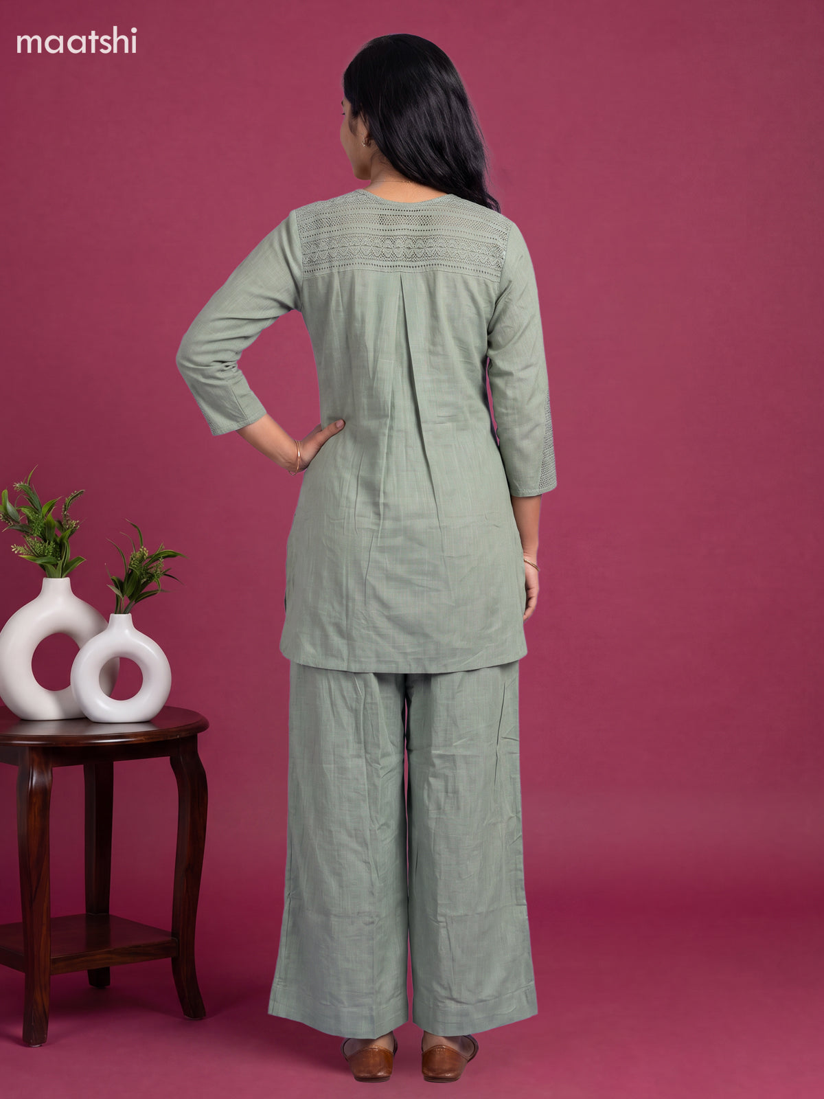 Pastel Green Cotton Floral Embroidery Work Short Co-Ord Set