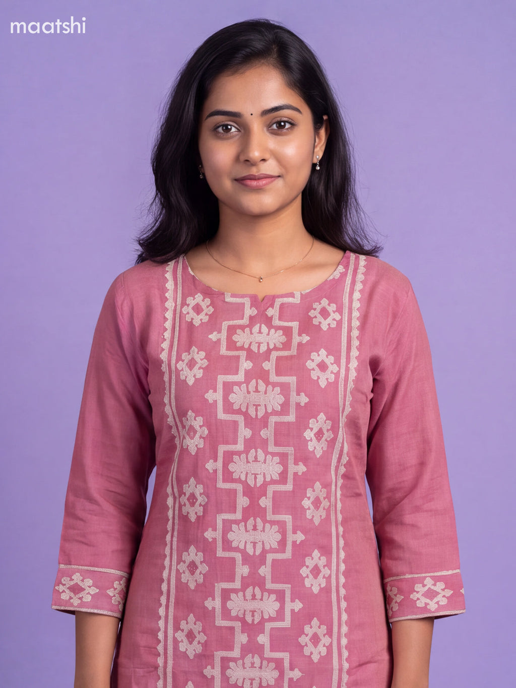 Mauve Pink Tissue Embroidery Work Straight Suit