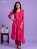 Dark Pink Cotton Floral Printed Anarkali Suit