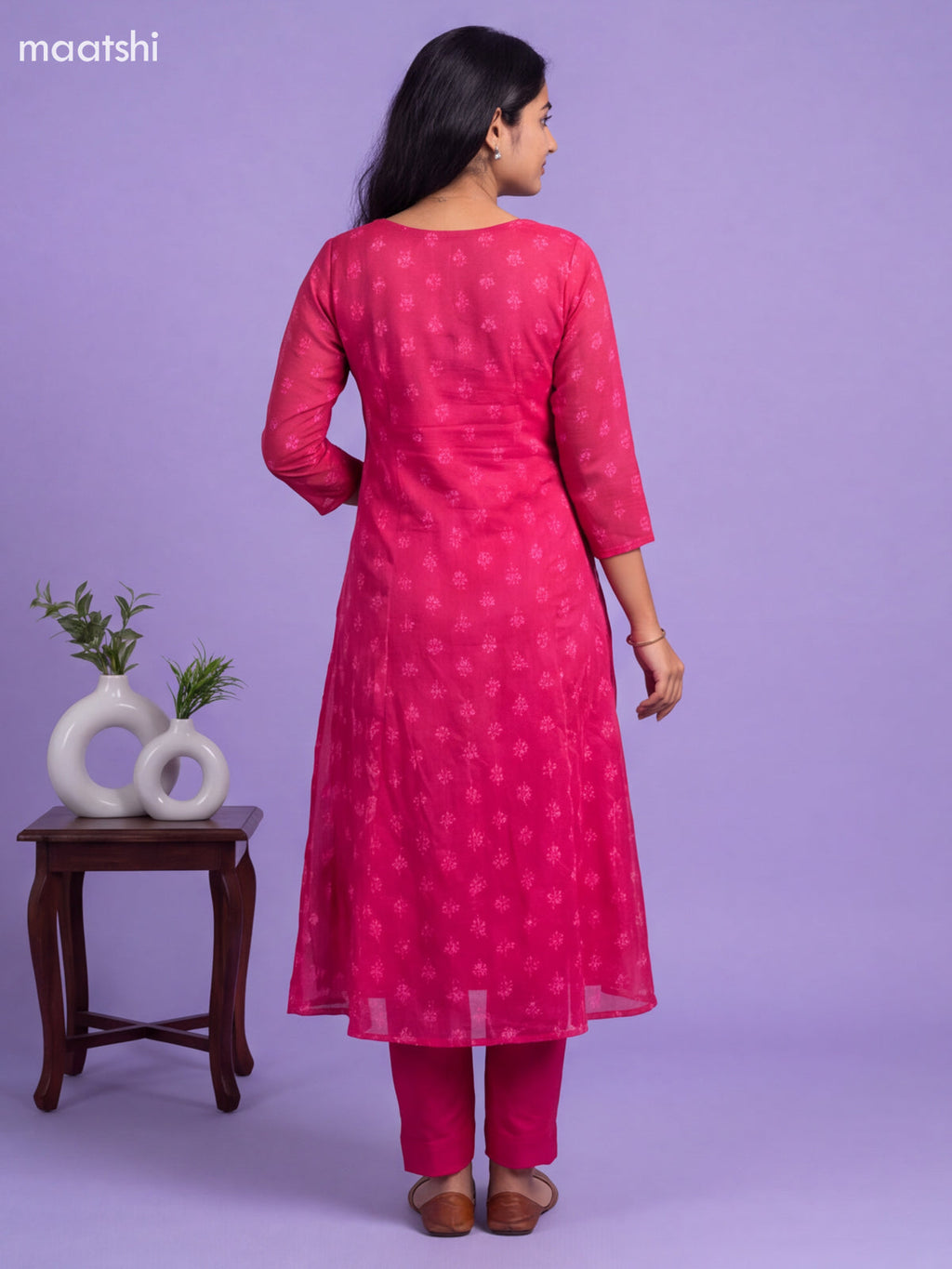 Dark Pink Cotton Floral Printed Anarkali Suit