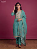 Teal Green Tissue Linen Embroidery Work Straight Suit