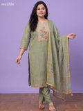 Light Green Tissue Linen Embroidery Work Straight Suit