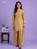 Gold Tissue Embroidery Work Kurti Set