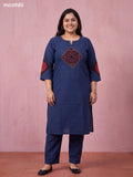 Peacock Blue Cotton Embroidery Work Kurti Set