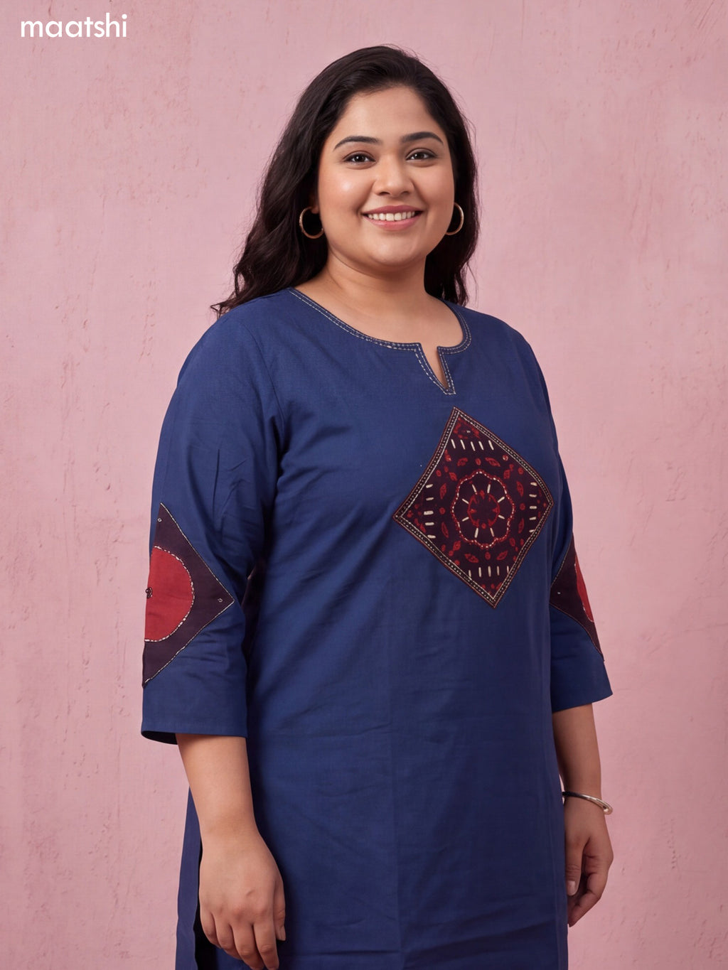 Peacock Blue Cotton Embroidery Work Kurti Set