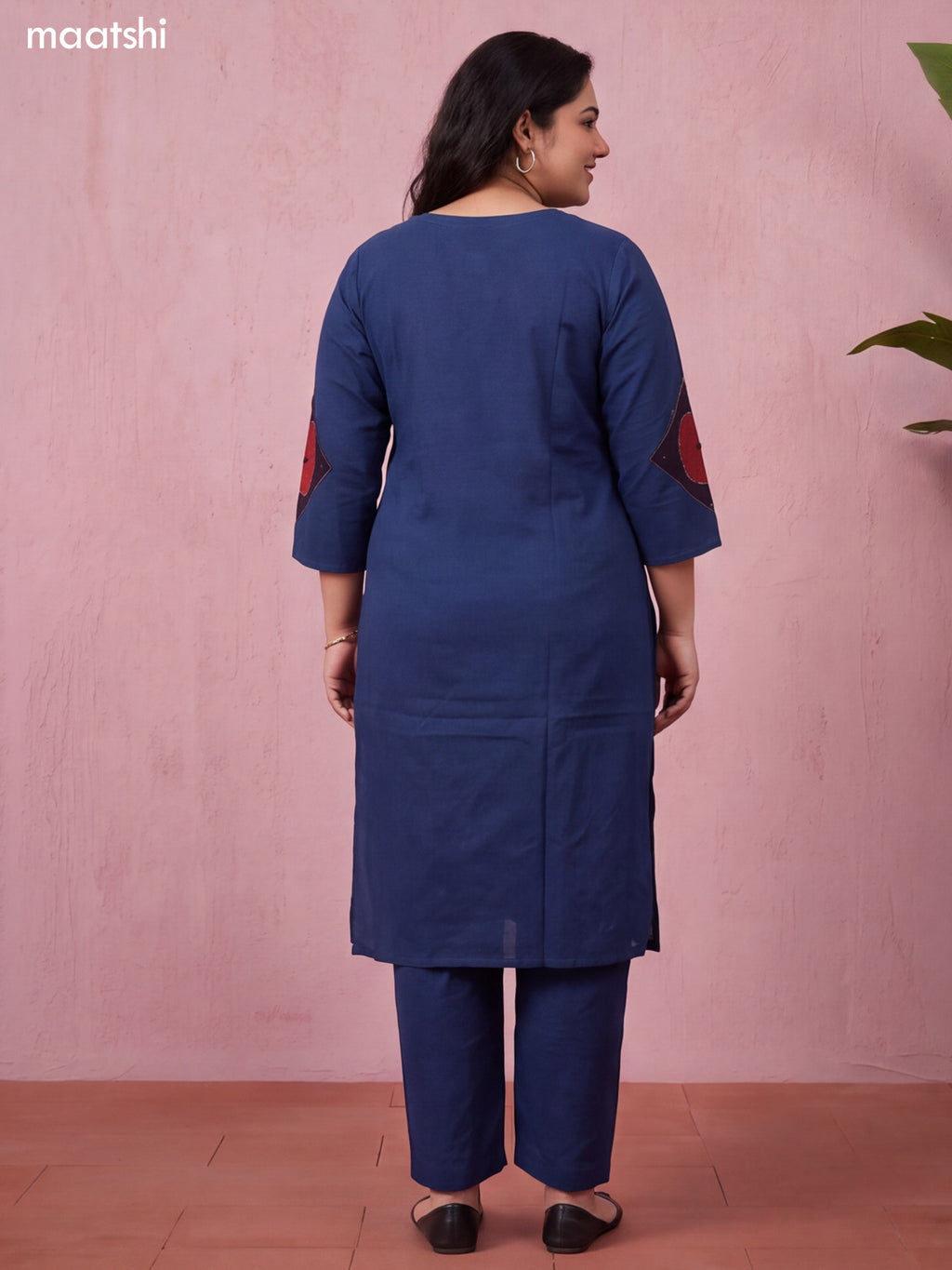 Peacock Blue Cotton Embroidery Work Kurti Set
