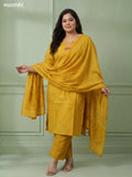 Yellow Cotton Embroidery Mirror Work Straight Suit