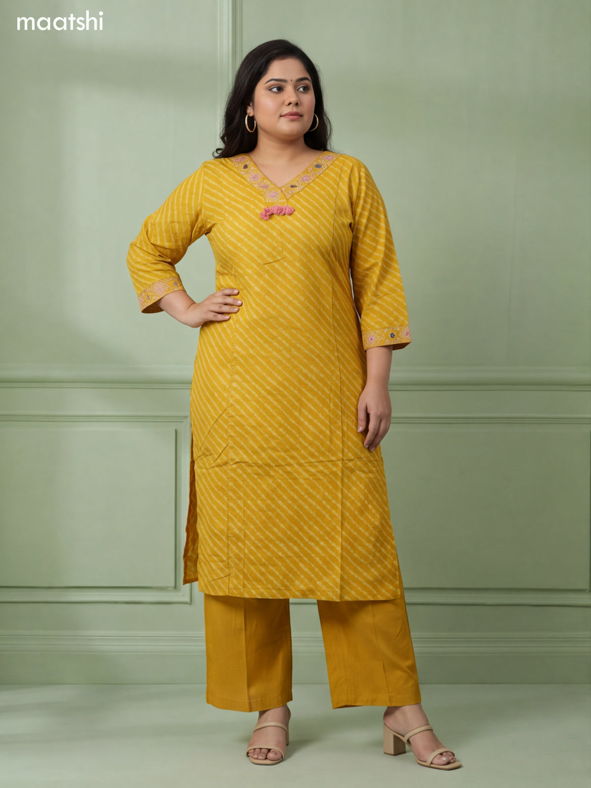 Yellow Cotton Embroidery Mirror Work Straight Suit