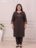 Dark Olive Green Cotton Embroidery Mirror Work Kurti Set