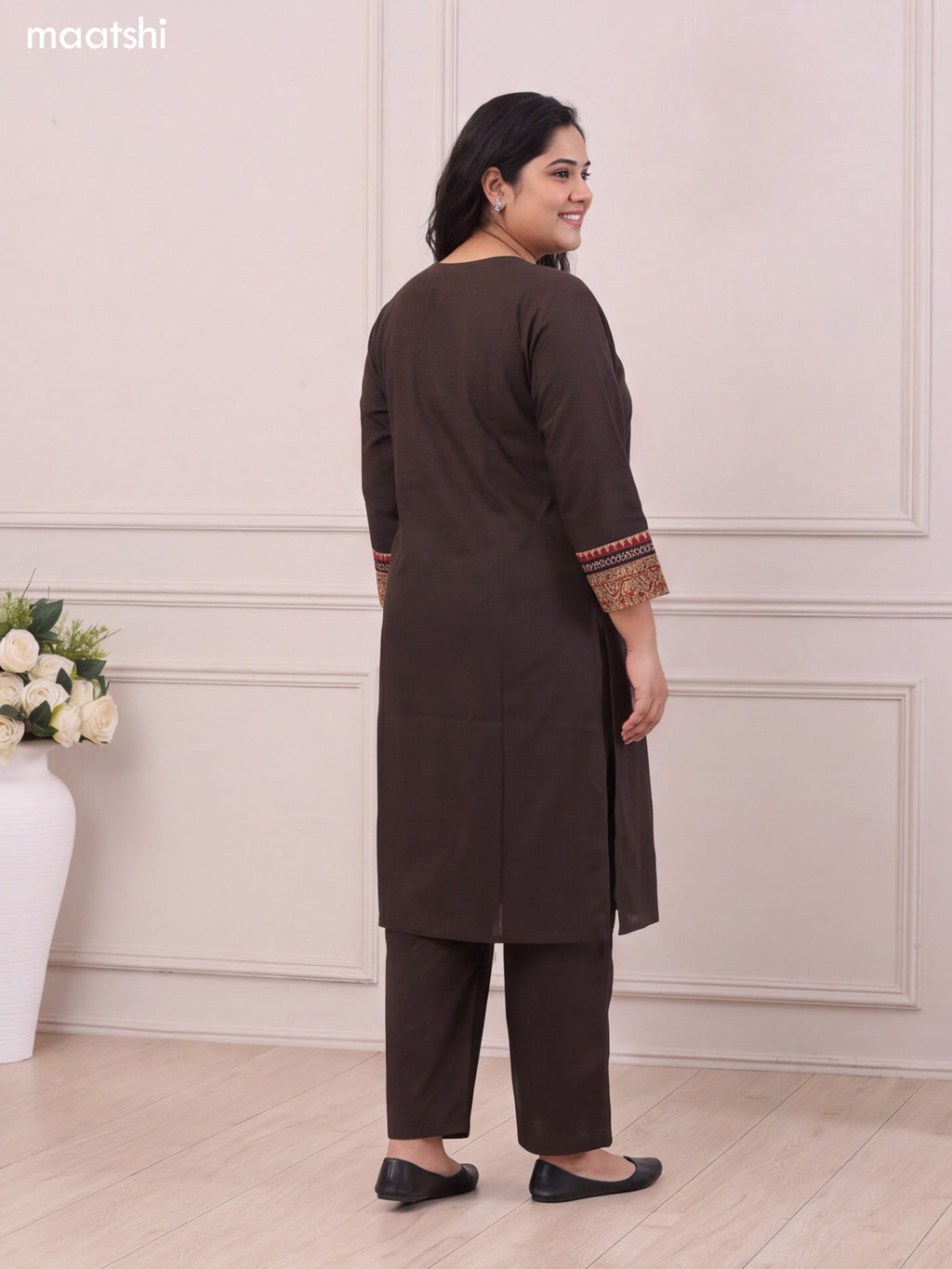 Dark Olive Green Cotton Embroidery Mirror Work Kurti Set