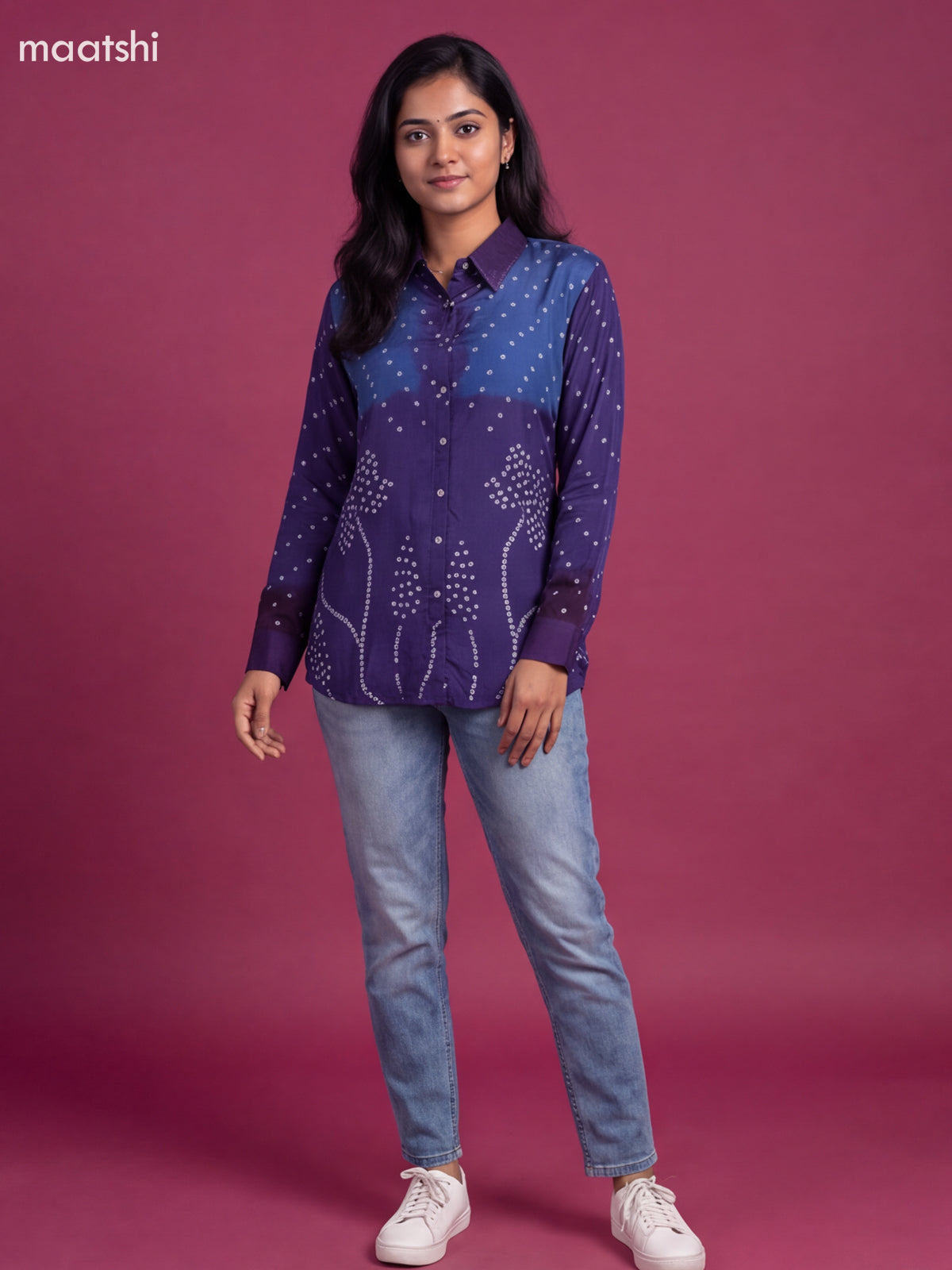 Blue Crepe Silk Ajrakh Printed Women'S Shirt