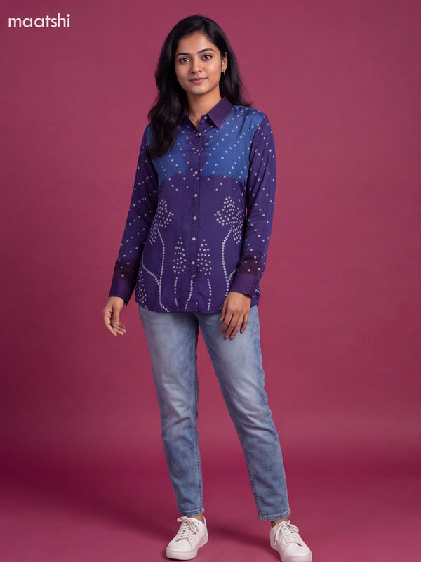 Blue Crepe Silk Ajrakh Printed Women'S Shirt