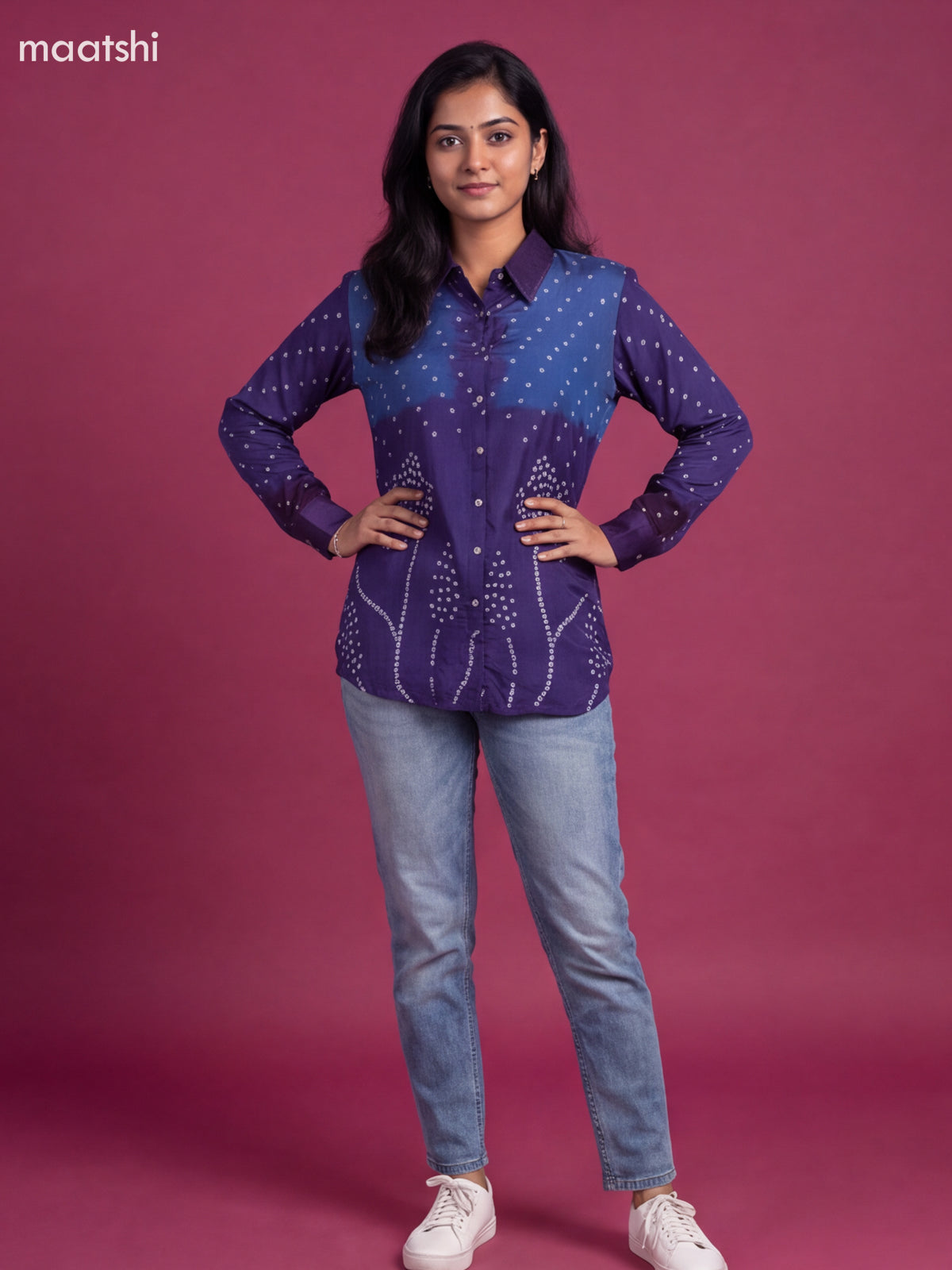 Blue Crepe Silk Ajrakh Printed Women'S Shirt