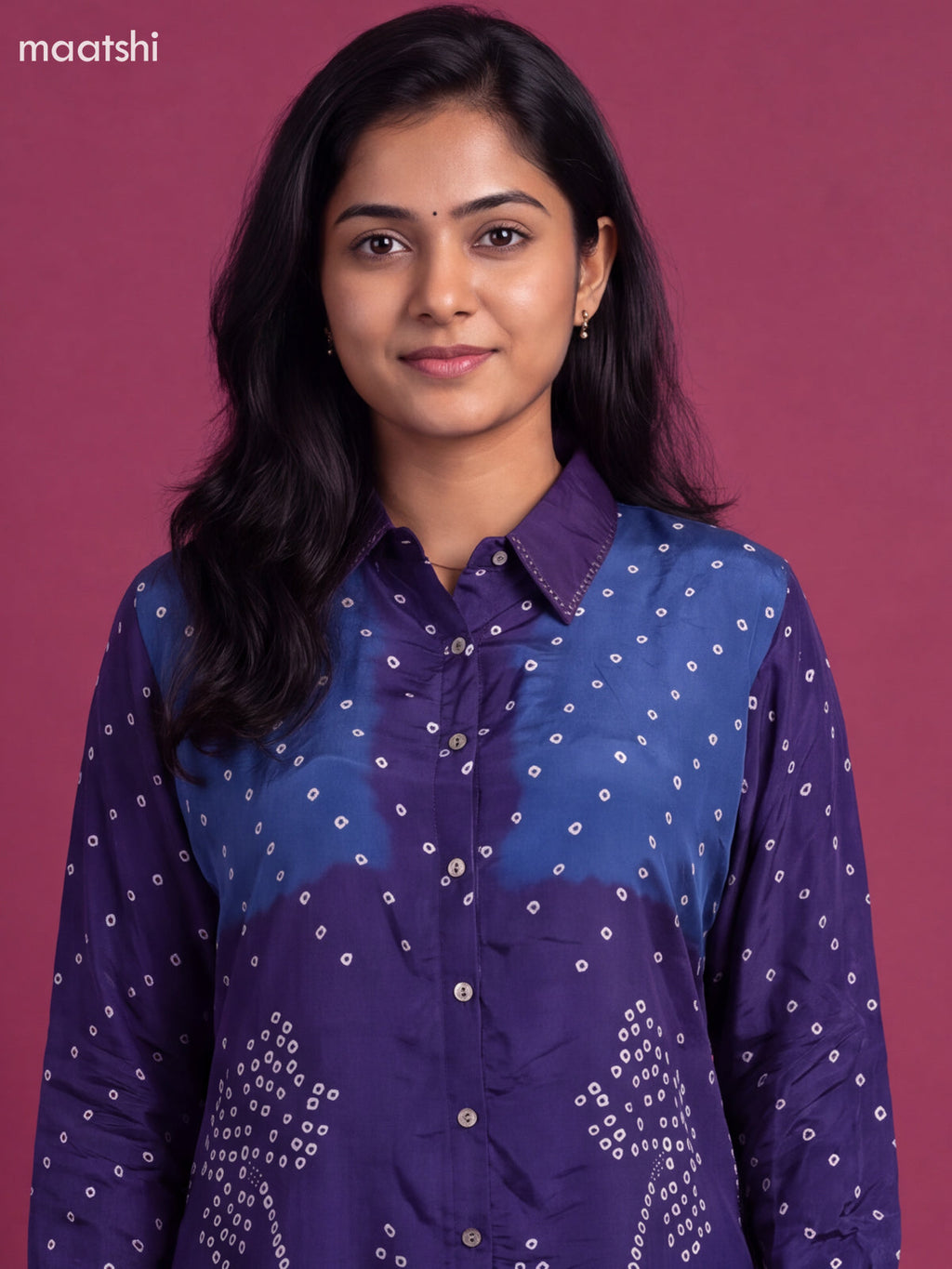 Blue Crepe Silk Ajrakh Printed Women'S Shirt