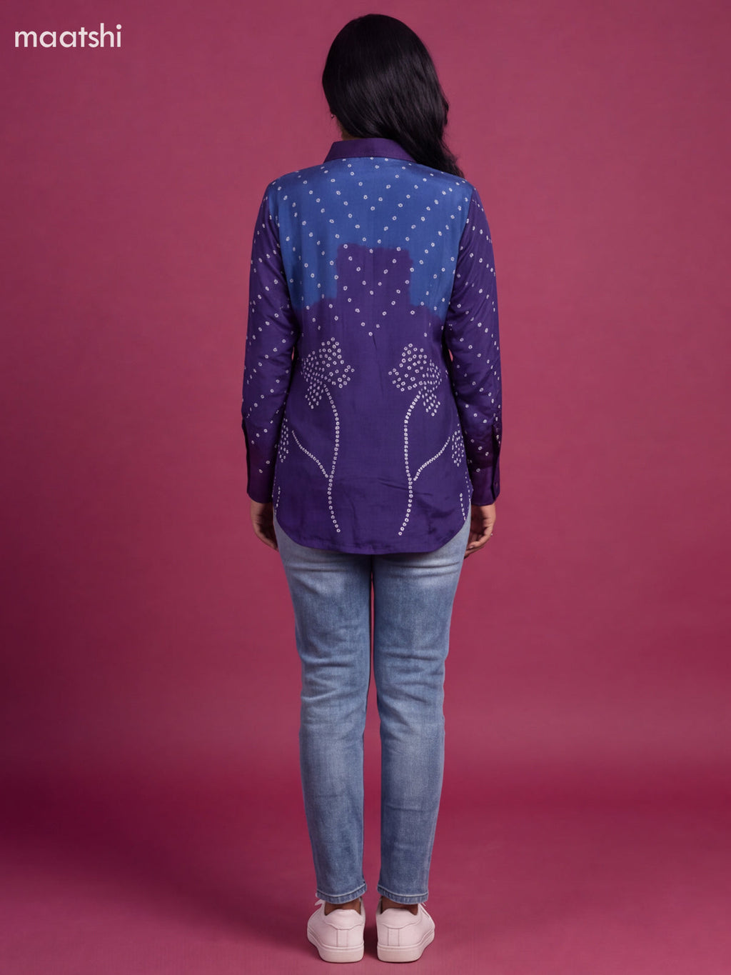 Blue Crepe Silk Ajrakh Printed Women'S Shirt