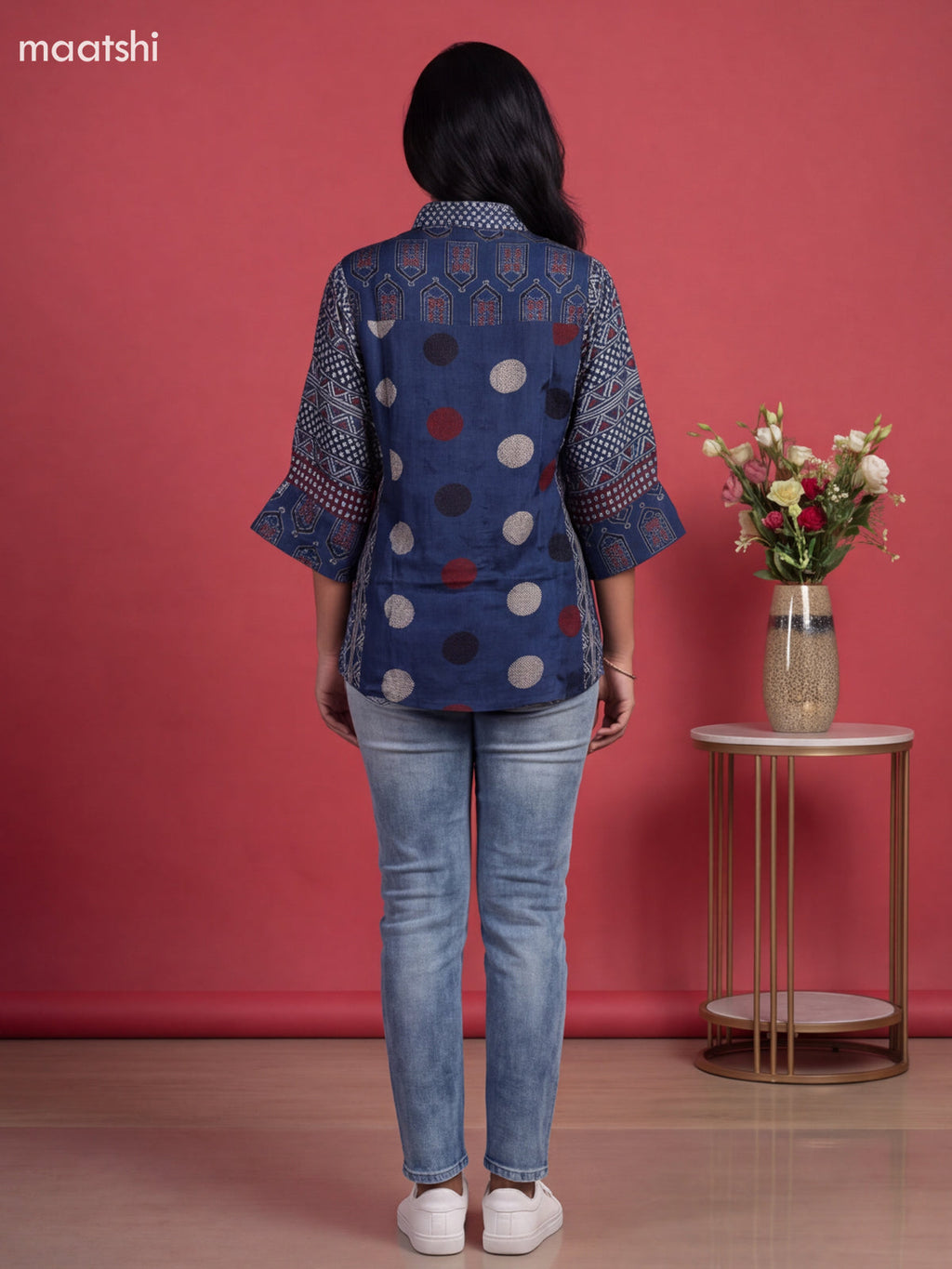 Blue Crepe Silk Ajrakh Printed Womens Shirt