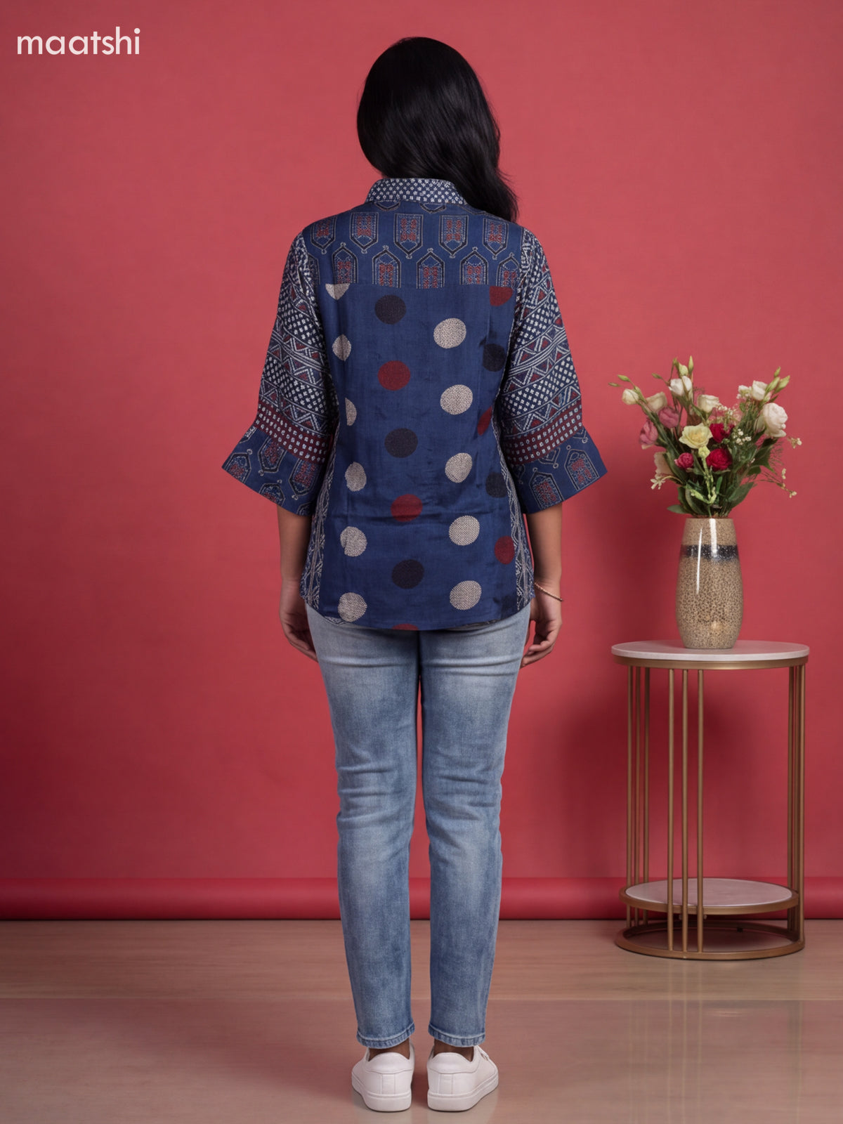 Blue Crepe Silk Ajrakh Printed Womens Shirt