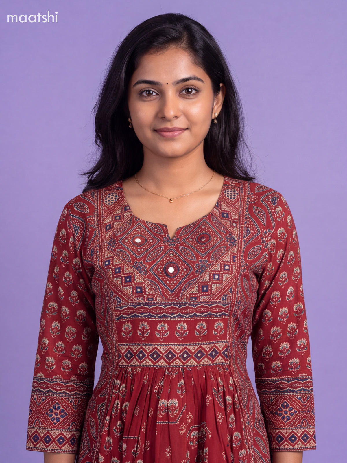 Maroon Cotton Floral Printed Anarkali Suit