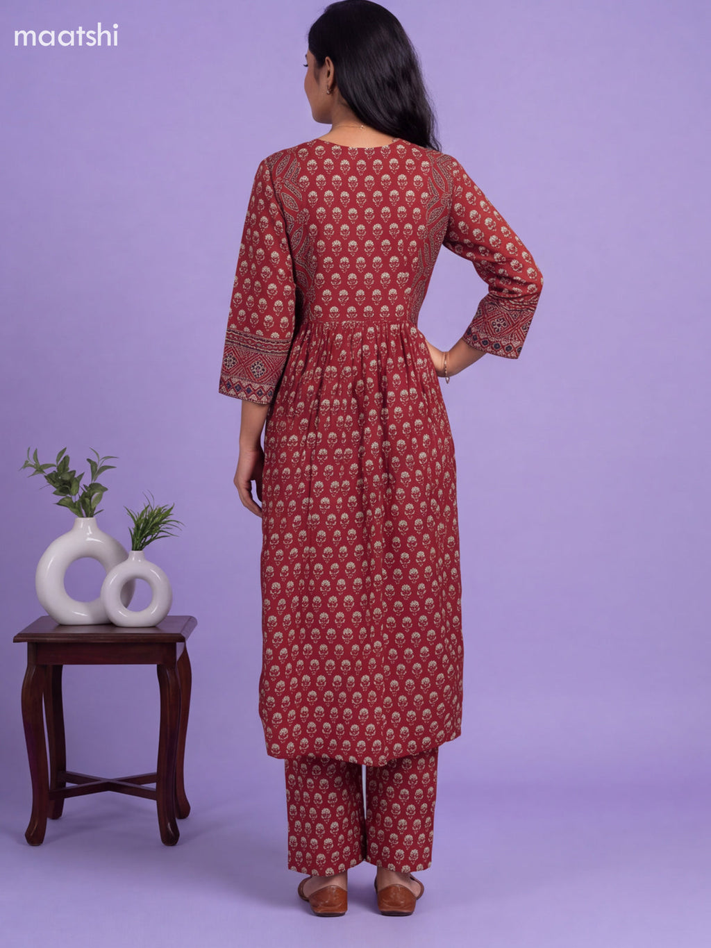 Maroon Cotton Floral Printed Anarkali Suit