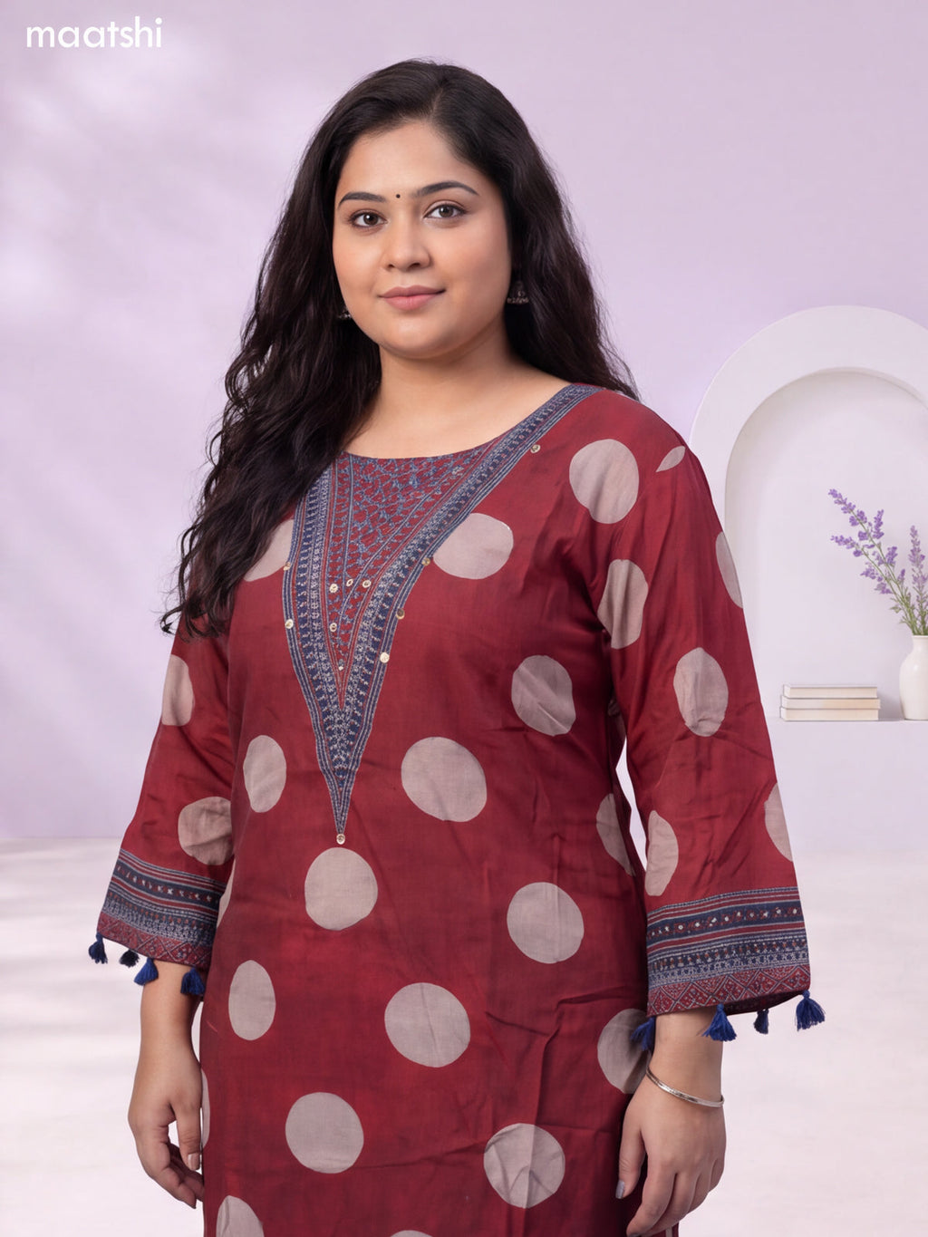 Maroon and Biege Muslin Printed Straight Suit