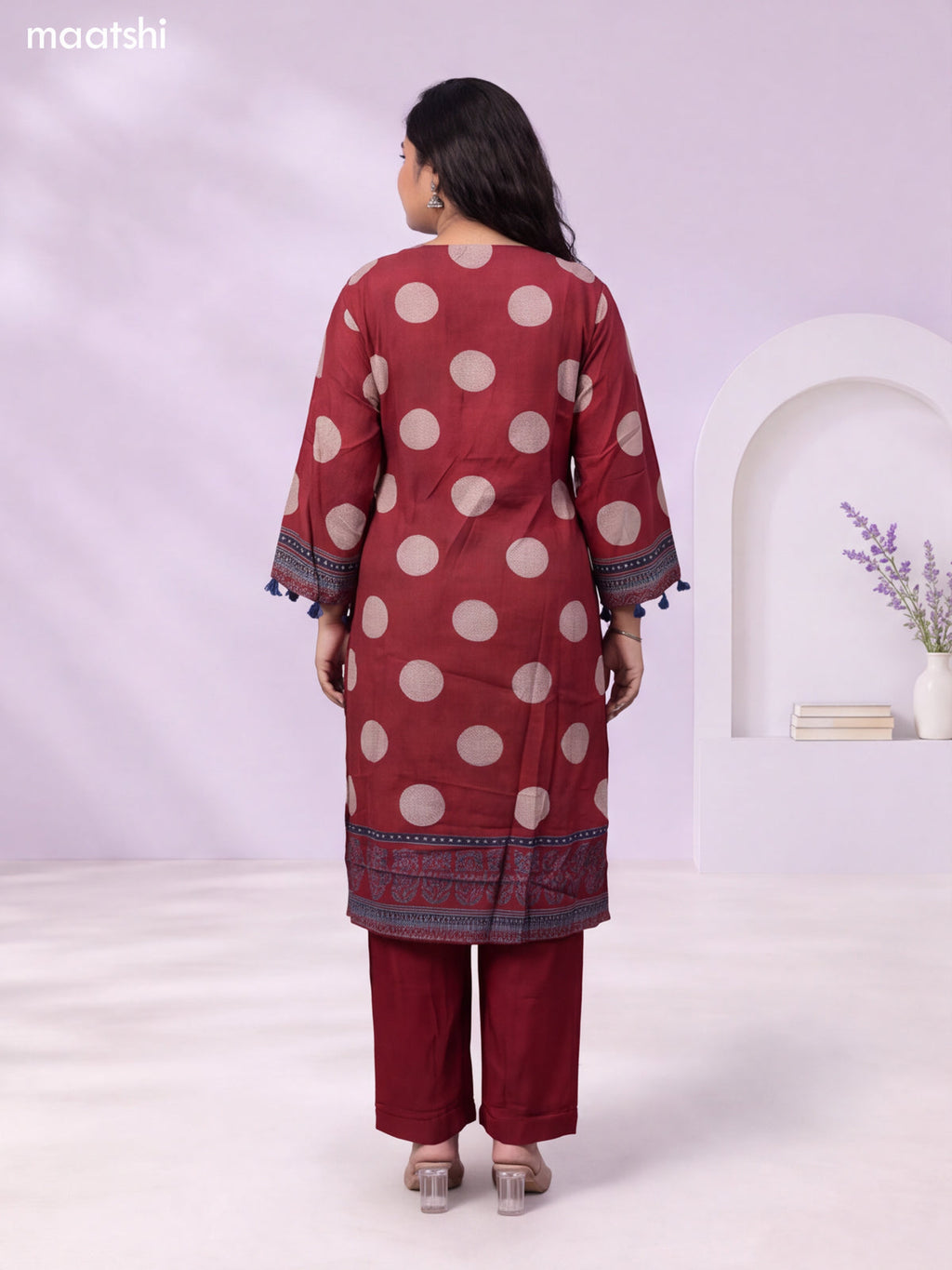 Maroon and Biege Muslin Printed Straight Suit