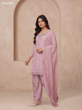 Pastel Pink Art Silk Embroidery Work Straight Suit
