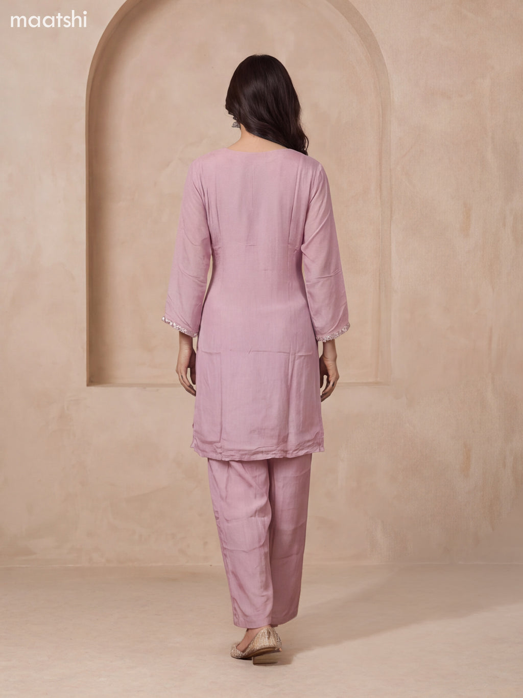 Pastel Pink Art Silk Embroidery Work Straight Suit
