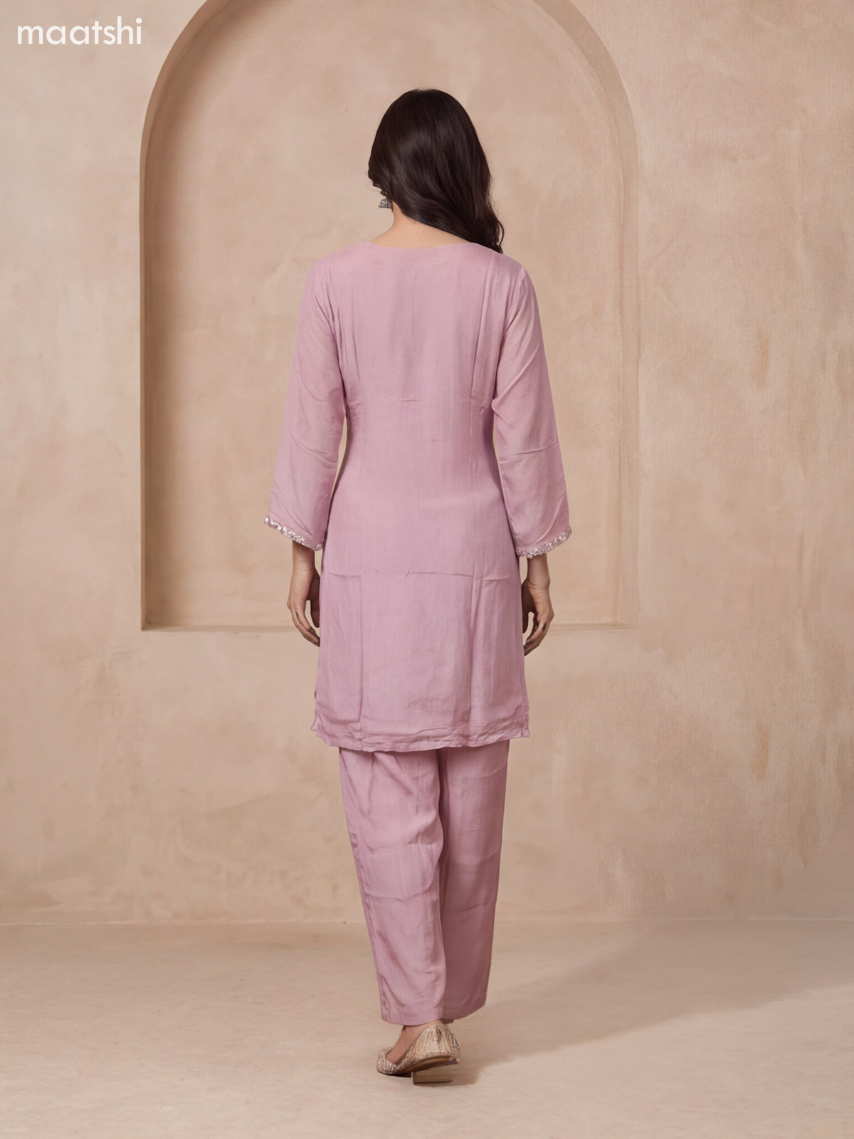 Pastel Pink Art Silk Embroidery Work Straight Suit