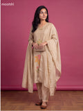 Cream Tissue Embroidery Work Straight Suit